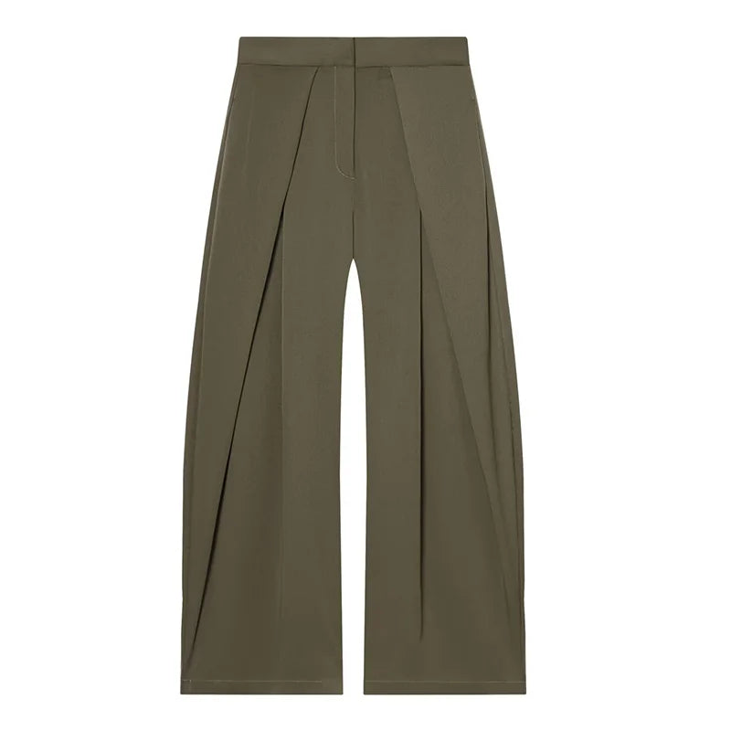 Women’s Wide-Leg Pants with High Waist and Pleated Front