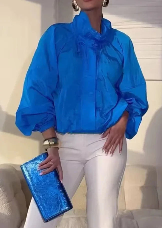 Women’s Windbreaker Jacket with Stand Collar and Drawstring Hem