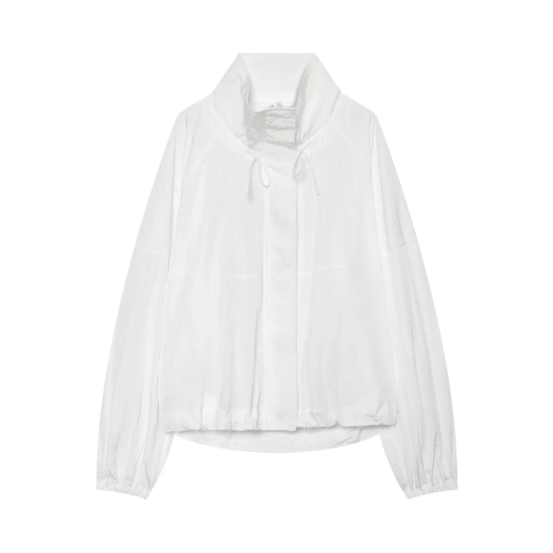 Women’s Windbreaker Jacket with Stand Collar and Drawstring Hem
