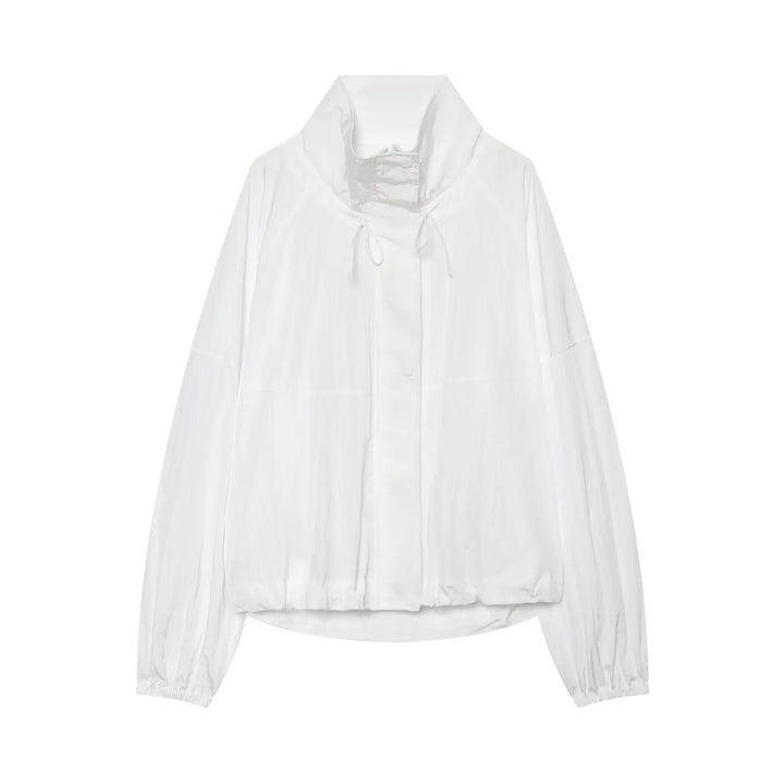 Women’s Windbreaker Jacket with Stand Collar and Drawstring Hem