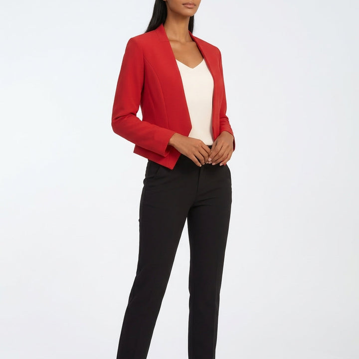 Side view of the blazer and long sleeve, red