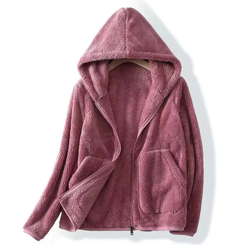 Women’s Zip-Front Fleece Hoodie with Front Patch Pockets and Long Sleeves