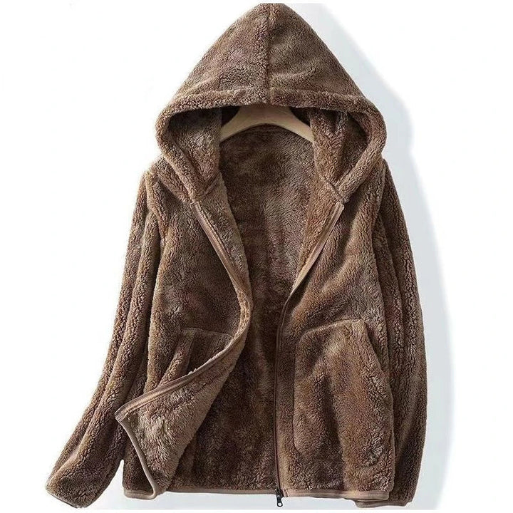 Women’s Zip-Front Fleece Hoodie with Front Patch Pockets and Long Sleeves