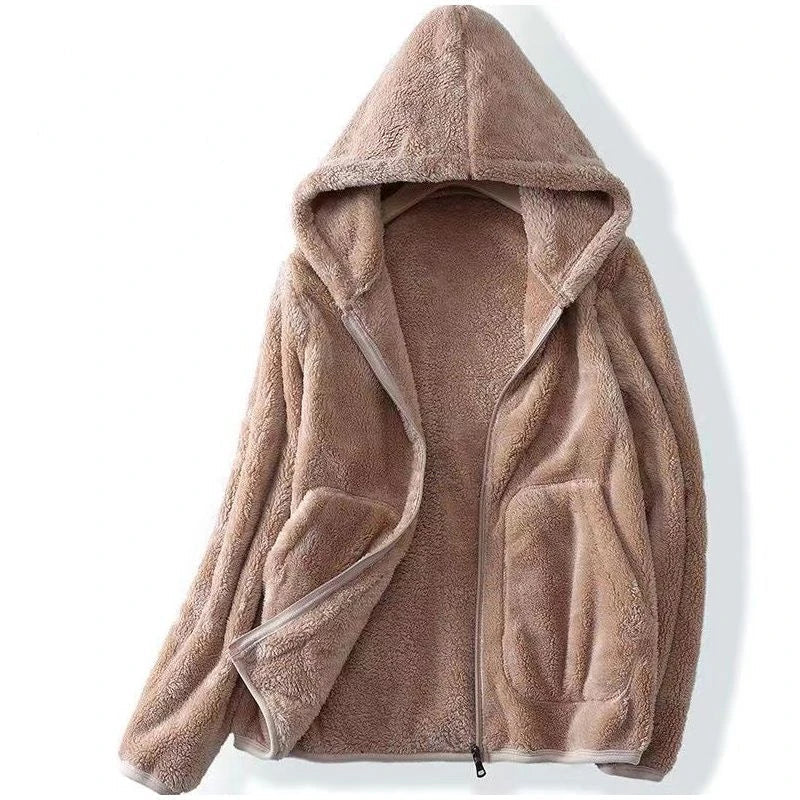 Women’s Zip-Front Fleece Hoodie with Front Patch Pockets and Long Sleeves