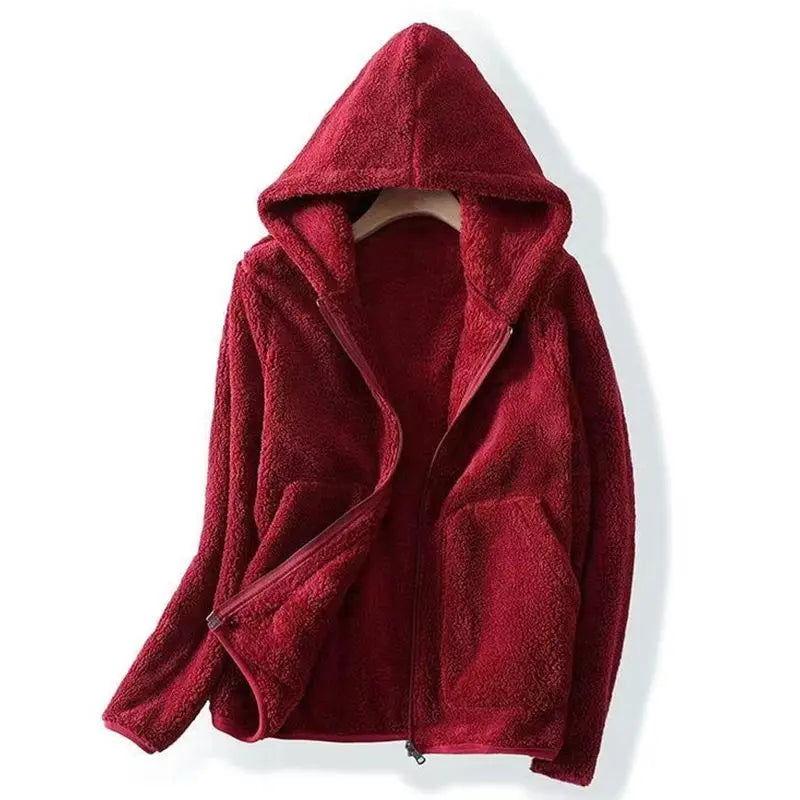 Women’s Zip-Front Fleece Hoodie with Front Patch Pockets and Long Sleeves
