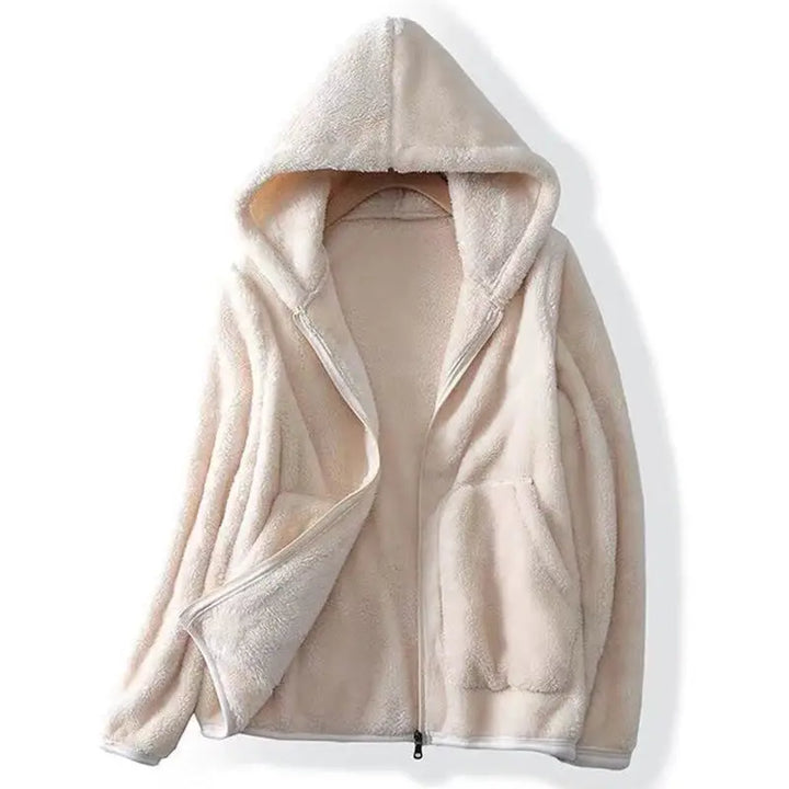Women’s Zip-Front Fleece Hoodie with Front Patch Pockets and Long Sleeves